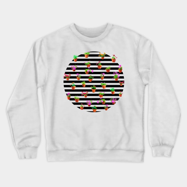 Pattern of Flower Pots Black Background Crewneck Sweatshirt by cesartorresart